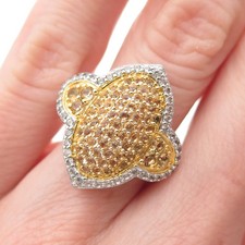 925 Sterling Silver 2-Tone Real Round-Cut Citrine  White Topaz Ring Size 5.75