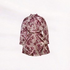 Shein Berry Pink Mock High Neck Romantic Floral Long Sleeve A Line Dress Large