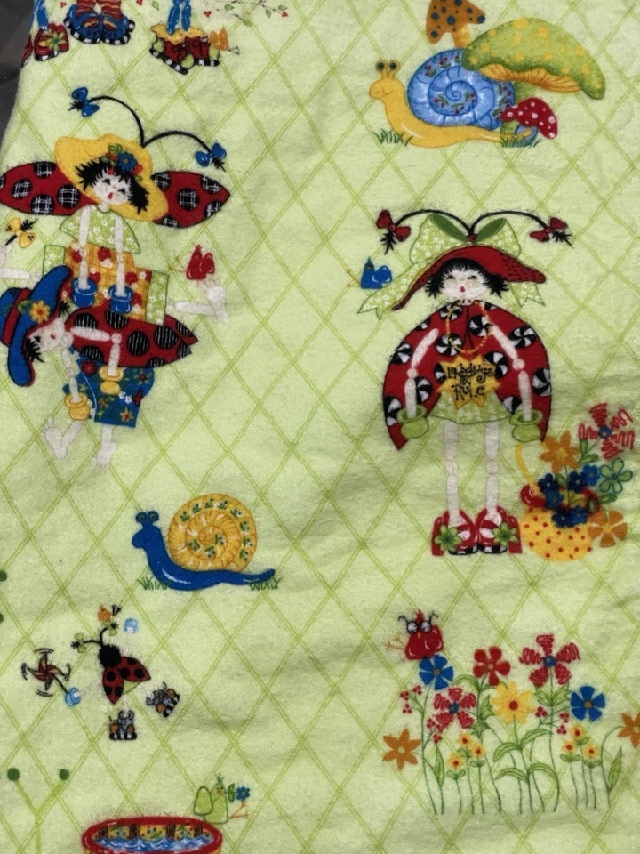 Manta bebé franela verde hecha a mano dama insectos abrazos algodón a rayas Foto 4 de 4