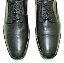 Sz 10 M JOHNSTON & MURPHY Men's Black Leather Dress Shoes, Cap Toe Derby Blucher