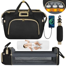 Diaper Bag Tote, Multifunctional Baby Changing Bag with Insulated Milk Bottle Po