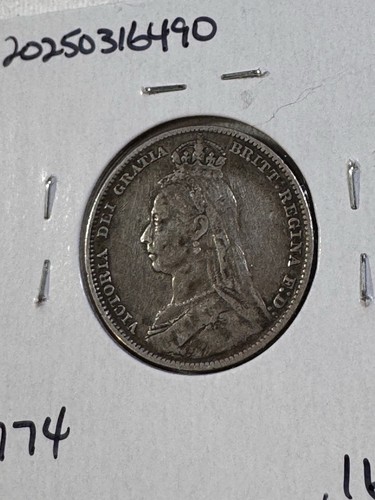 1890 Great Britain 1 Shilling Silver Coin - Afbeelding 7 van 8
