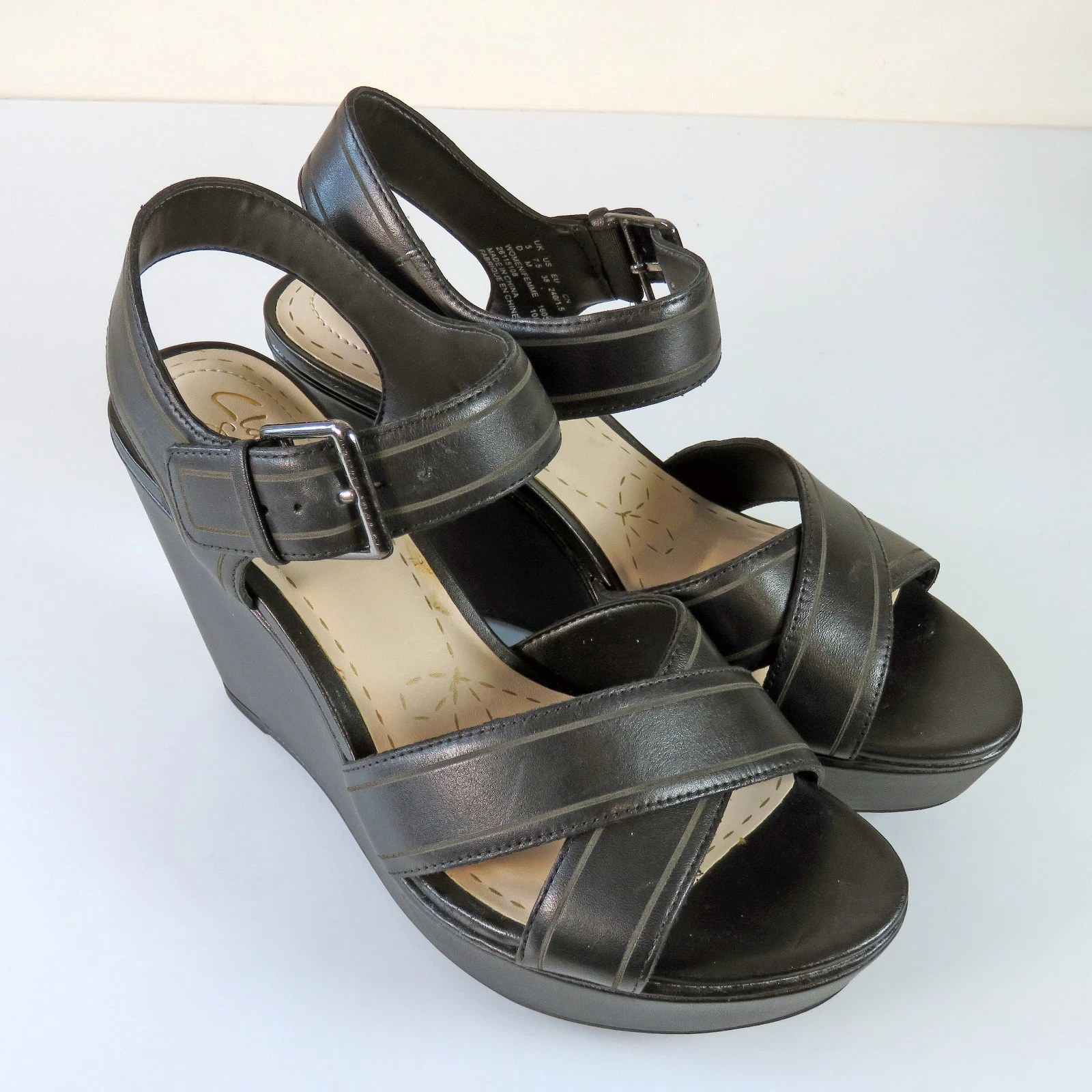 Sandali Clarks Scent Sky neri in pelle con zeppa e tacco UK 5 (EU 38) NUOVI E IMBALLATI