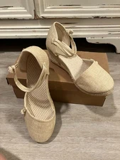 Beledo Women's Closed Toe Sandel Shoe’s Espadrille Wedge Tan Canvas  EU39 US7.5