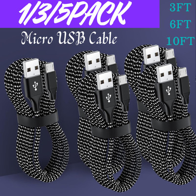 USB A  to Micro USB Cable Charger Braided Cord For Samsung Google LG Android Lot
