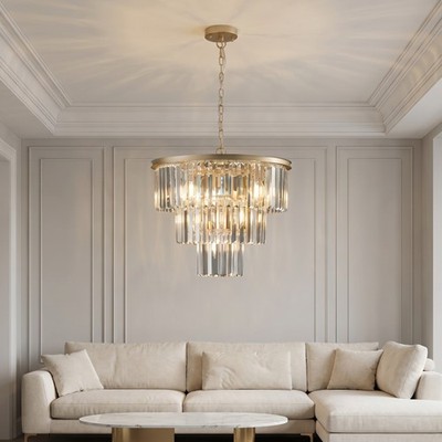 20 inch Gold Round LED Crystal Chandelier Luxury 7 Light Pendant Kitchen Fixture