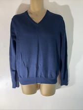 Mens M S Marks spencer Medium Navy Blue Thin Knit Pullover Jumper Sweater Top