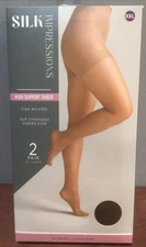 Silk Impressions Pantyhose 2 Pack XXL Coffee Bean 40 Denier High Support Sheer