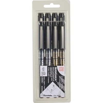 Kuretake Mangaka Stifte Set 8 Stück - Schwarz Sortiment