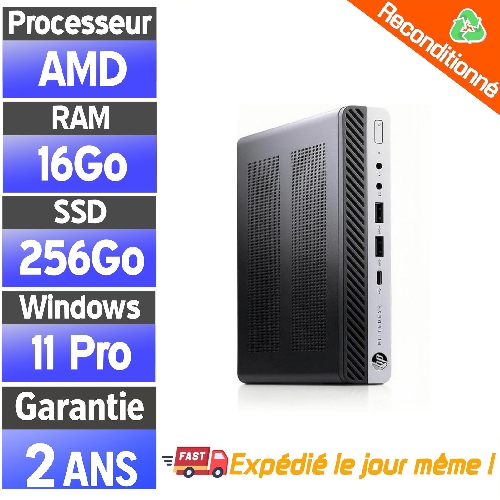 ☑️⭐☑️HP EliteDesk 705 G4 – 16Go RAM – 256Go SSD - AMD A10-9700E☑️⭐☑️