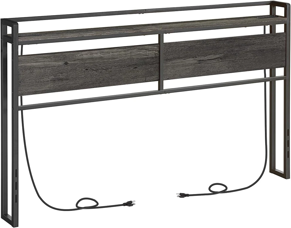 Cabecero HOOBRO King Size con 2 salidas estante de almacenamiento gris carbón Foto 2 de 4