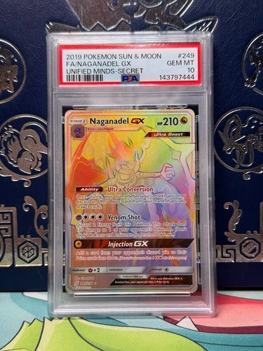 2019 POKEMON SUN & MOON UNIFIED MINDS SECRET #249 FULL ART/NAGANADEL GX PSA 10