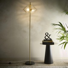 Amber Copper Glass Table lamp, Floor Lamp With Brass & Marble Finish