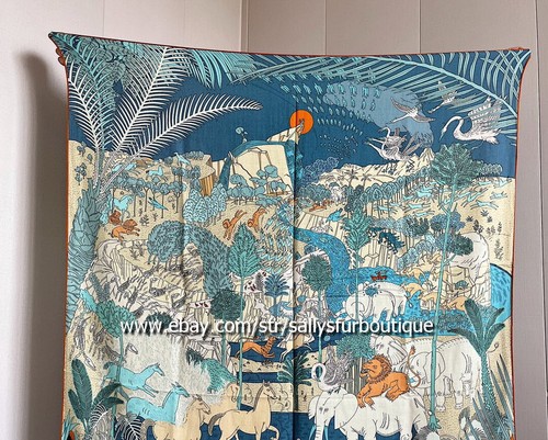 Sally Cashmere & Silk Wrap Scarf Animals Print Double Face Shawl Hand Rolled 53" - Picture 19 of 38