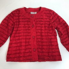Chico's 1 Women's Sz Medium Red Jacket Blazer Textured Button Front Designer