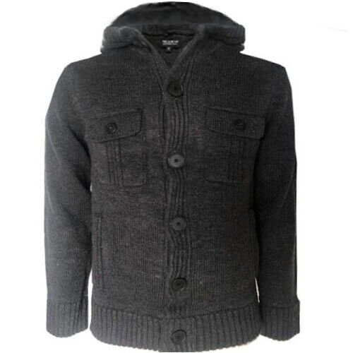 Mens Cardigan Jumper Knitted Pullover Top Hooded Wool Winter Warm Buttons NEW - Picture 7 of 16