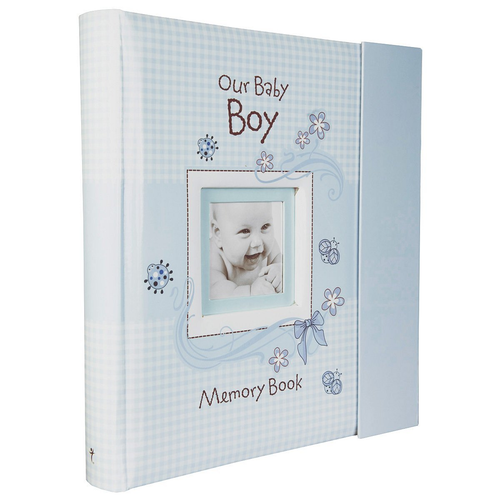 Boy Baby Memory Book, Blue Keepsake Photo Album with Bible Verses, First Year