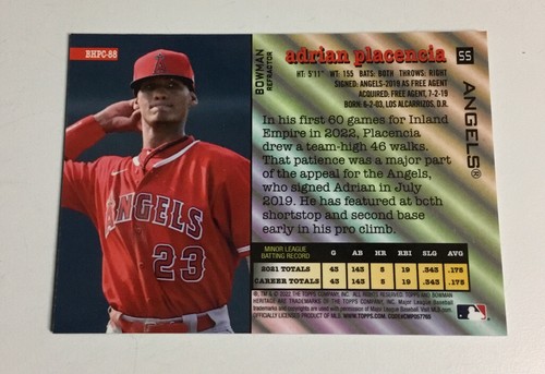 2022 Bowman Heritage ADRIAN PLACENCIA Chrome Refractor Prospect Card /199 Angels - Picture 2 of 2