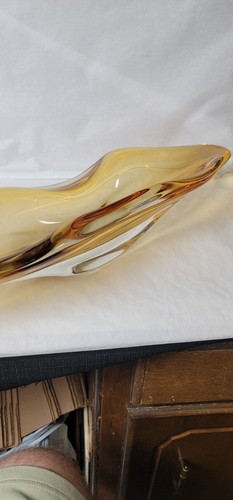 Mid-Century Murano Clear To Amber Centerpiece Bowl 19.5" - Picture 6 of 13