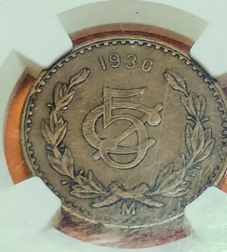 Coin Mexico 5 cent 1930 square 0 NGC VF45 copper