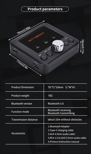 GTMEDIA Bluetooth Empfänger Akku Receiver Hifi Stereo Audio Adapter 3.5mm AUX - Bild 14 von 15