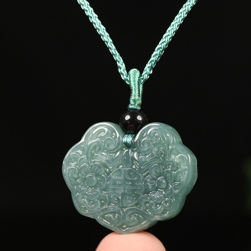 Certified Grade A Oil Green Natural Icy Jadeite Jade Pendant Flower Amulet N0800