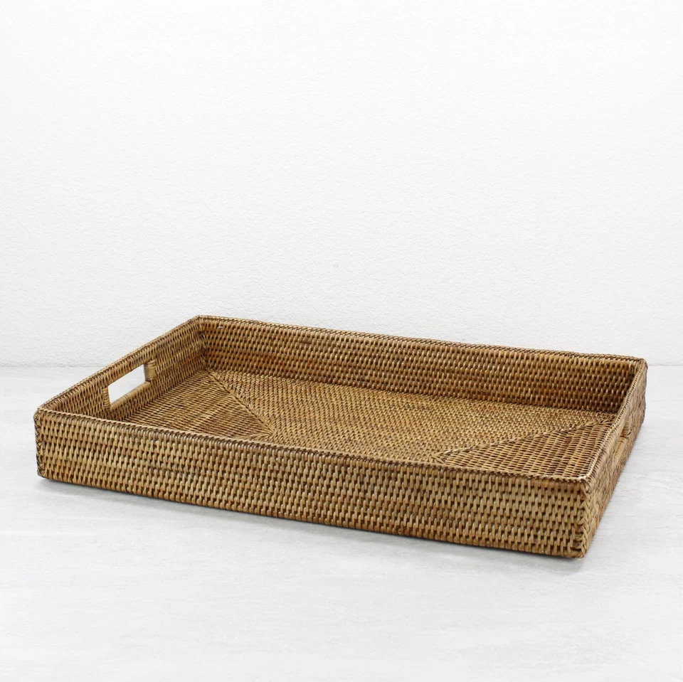 NEW Tight Woven Rectangle Rattan Tray for Luxury Homes- Extra Large, Honey Brown - Image 2 of 4