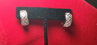 Nachlass Sterling Silber Huggies Ohrringe mit weißen Steinen SER#46