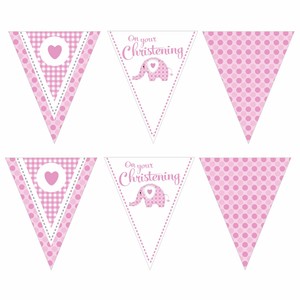 baby girl pink elephant christening bunting flag banner baby girl banners