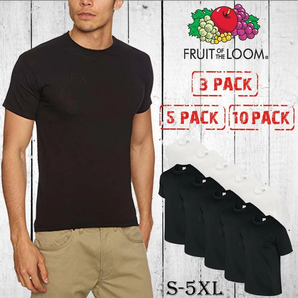 3 5 10 Pack Fruit Of The Loom T Shirt Plain Black White Cotton Cheap Tee Tshirt