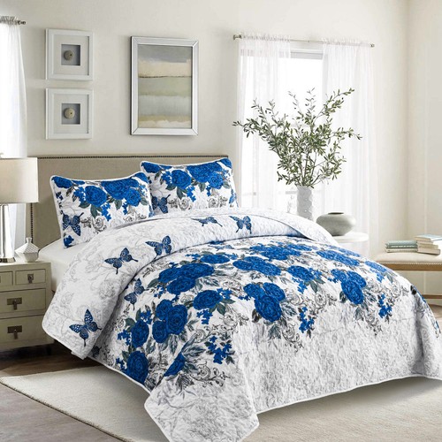 Bohemia Floral Quilted Coverlet Patchwork Comforter Bedspread Set Rug Queen Size - Picture 169 of 207