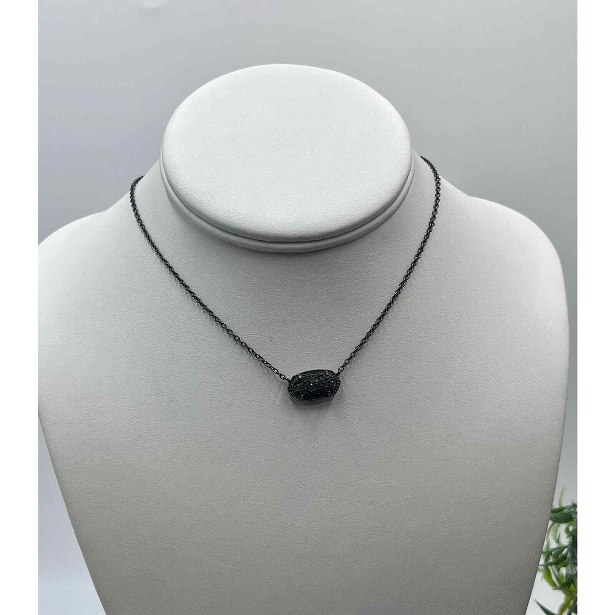 Kendra Scott Elisa Gunmetal Platinum Black Drusy Pendant Necklace