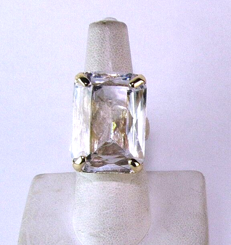 Roberta Chiarella Ring BIG Bling Glass Rhinestone Solitaire Gold Metal 7.5 Band - Foto 2 di 9