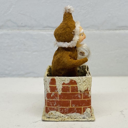 Vintage Santa on Spring Japan Cardboard Chimney Mini Putz Plastic Face 3.25” - Picture 6 of 9
