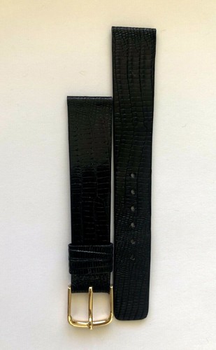 NOS Seiko Canada Black Genuine Lizard Watch Band 17mm 8'' Yellow Buckle - Picture 3 of 8