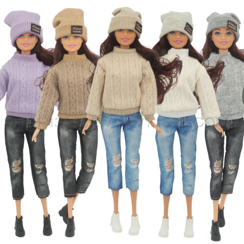 Lady Winter Sweater Jeans Trousers Hat Outfits 1/6 Clothes Accessorie 11.5" Doll - Afbeelding 1 van 18