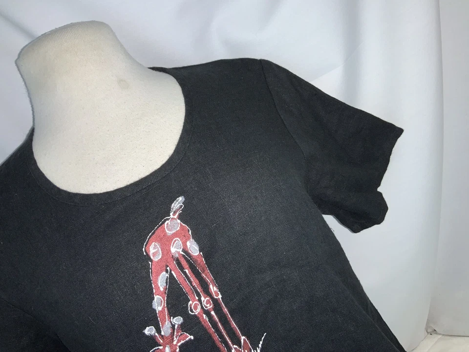 Blusa Top Camisa Lino S Mujer Negra Lino Cuello Abierto Jirafa YGI J0-229 Foto 3 de 4