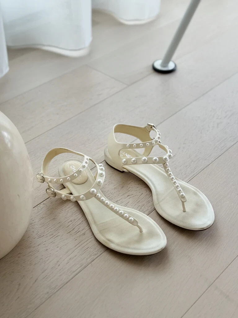 CHANEL Pearl Flat Sandals (SIZE 39) | eBay