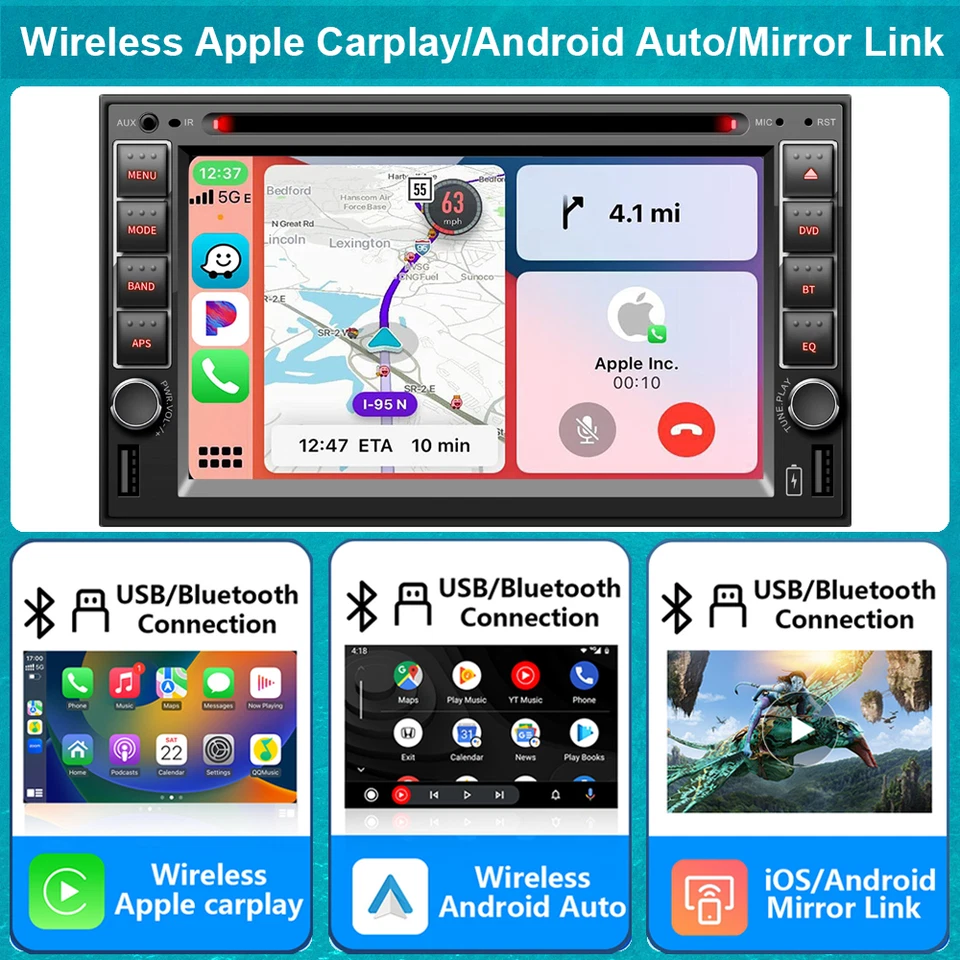6.2'' DAB+ AutoRadio Stereo-CD-DVD-Player Wireless Carplay Android Auto+KAMERA - Bild 3 von 4