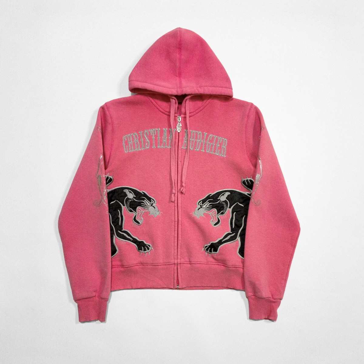 christian audigier panther embroidered hoodie M PINK BLACK christian audigier panther embroidered hoodie M PINK BLACK