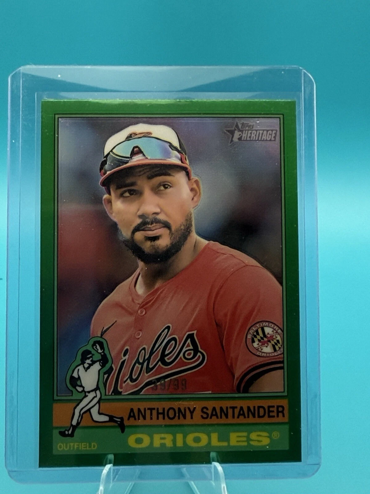 Anthony Santander 2025 Topps Heritage Chrome Green /99