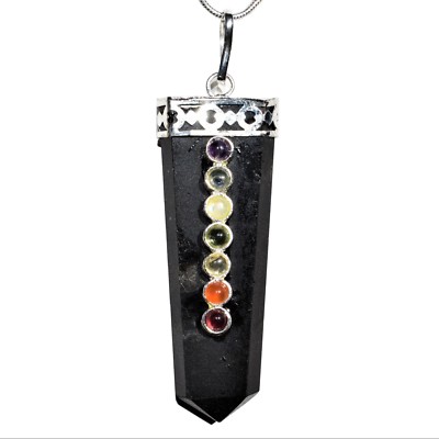 CHARGED 7 Chakra Himalayan Black Tourmaline Pendant + 20'' Stainless Steel Chain