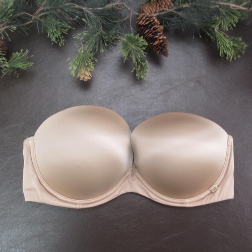 Victoria's Secret Bra 34DD Brown Strapless Padded Underwire Clasp Back