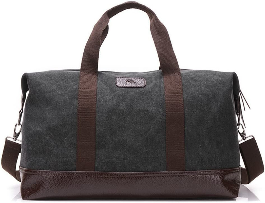 Classic Weekender Overnight Duffel Bag Canvas Leather Carry on Travel Tote (Blac