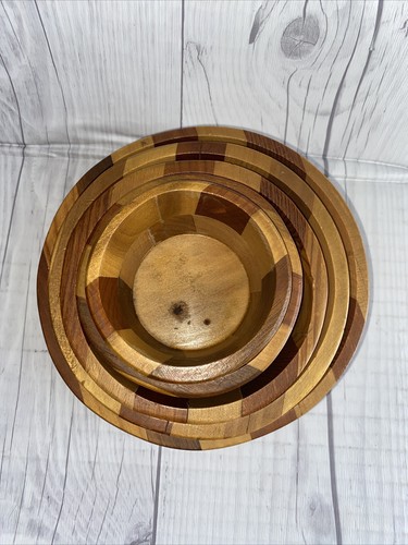 Wood Nesting Bowl Set, Vintage Handcrafted Bowls, Charcuterie Snack Bowls - 第 3/12 張圖片