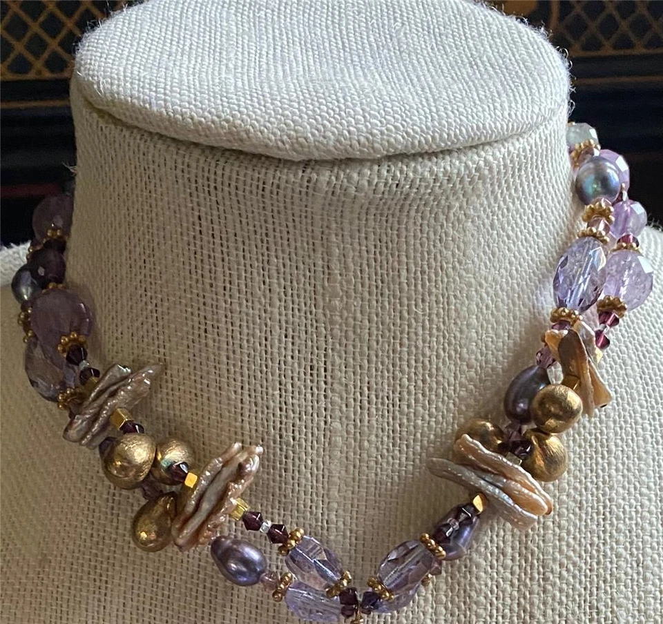 Collar Gargantilla Colgante Borla Piedras Púrpura Lavanda, Cuentas, Cristales, Perlas Foto 4 de 4
