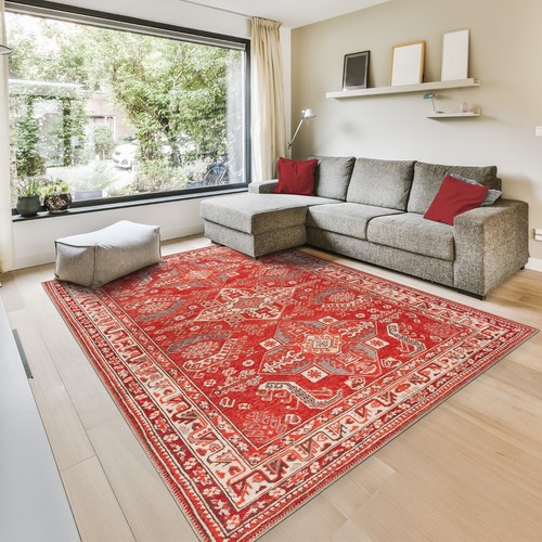GLN Rugs Knossos - Machine Washable Area Rug - Turkish Red/Beige Home Rugs - Picture 37 of 66