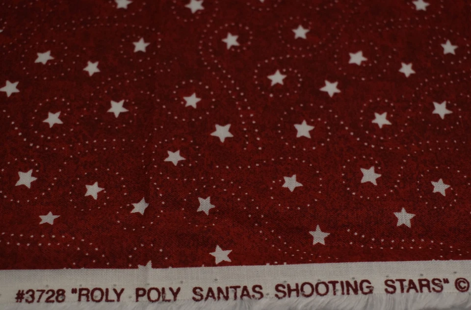 21" x 45" COTTON FABRIC red ROLY POLY SANTAS SHOOTING STARS daisy kingdom VTG - Image 2 of 4
