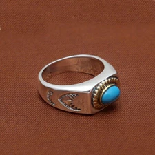 Solid 925 Sterling Thai Silver Ring Polish Turquoise Inlay Men Women Size 8 9 10