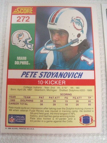 Lote de 9 tarjetas de jugador de los Miami Dolphins de la NFL con hoja de carpeta (Pete Stoyanovich) - Imagen 12 de 12